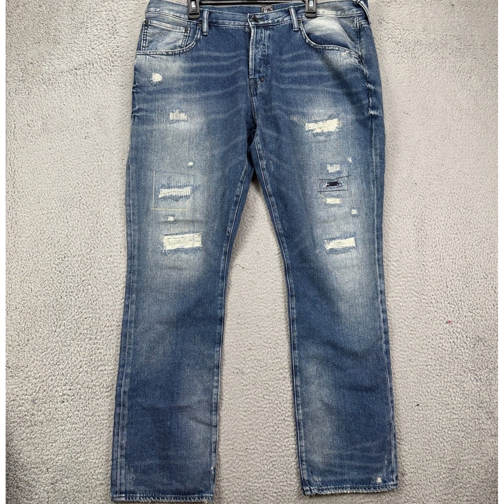 PRPS Demon Bruised Never Broken Jeans Straight Men 42 Blue Distressed 5‎ Pockets